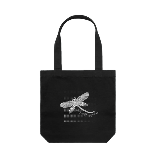 Unique Dragonfly Sketch - Positive Affirmation original artwork on handy Canvas Tote - Dustie Nation